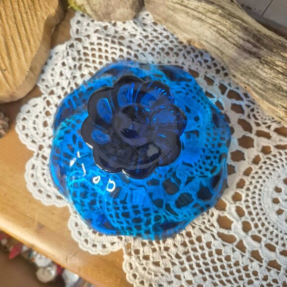 VIKING Vintage Blue Glass Pedestal Bowl - Picture 9 of 11